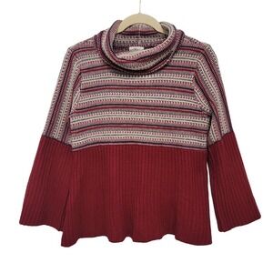 Style & Co Turtleneck Sweater Textured Red Fair Isle XL Pullover Jumper 549